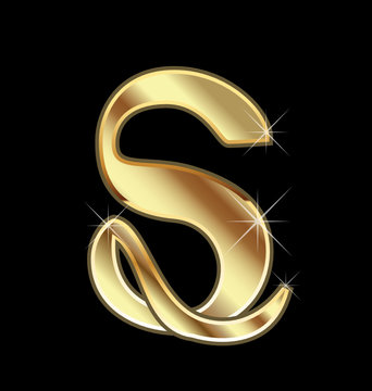 Gold fancy letter S icon vector