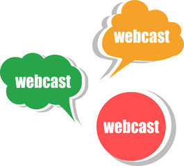 webcast word on modern banner design template. set of stickers