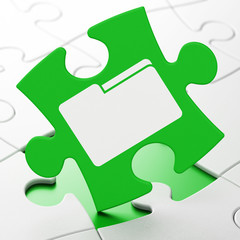 Business concept: Folder on puzzle background