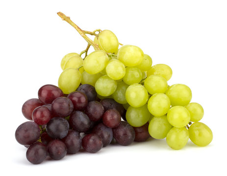 Red and green grape bunch isolated on white background
