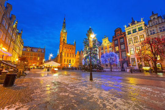 Old town of Gdanks with Christmas tree, Poland