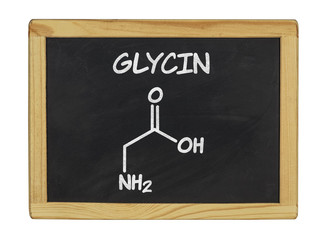 chemische Strukturformel von Glycin auf einer Schiefertafel
