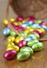 Chocolate eggs and a basket