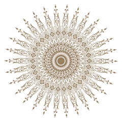 Decorative gold and frame with vintage round patterns on white.