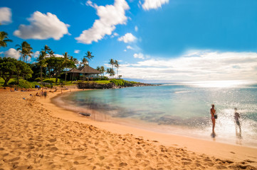 Maui's famous Kaanapali beach resort area - obrazy, fototapety, plakaty