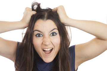 Young Woman Tearing Her Hair Out