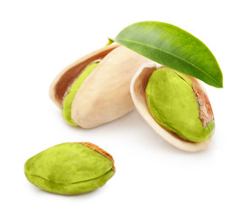 Pistachio nuts isolated on white background