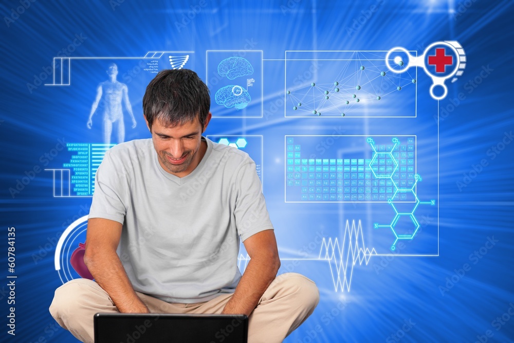 Aufkleber composite image of bright man using a laptop
