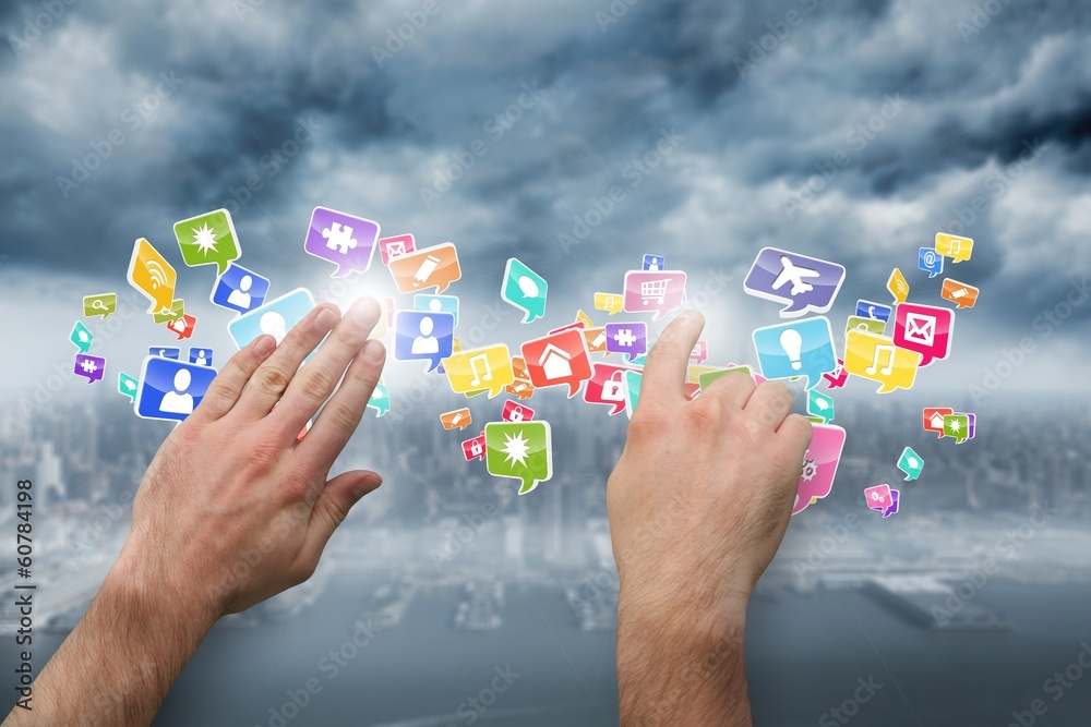 Poster Composite image of hands pointing and presenting