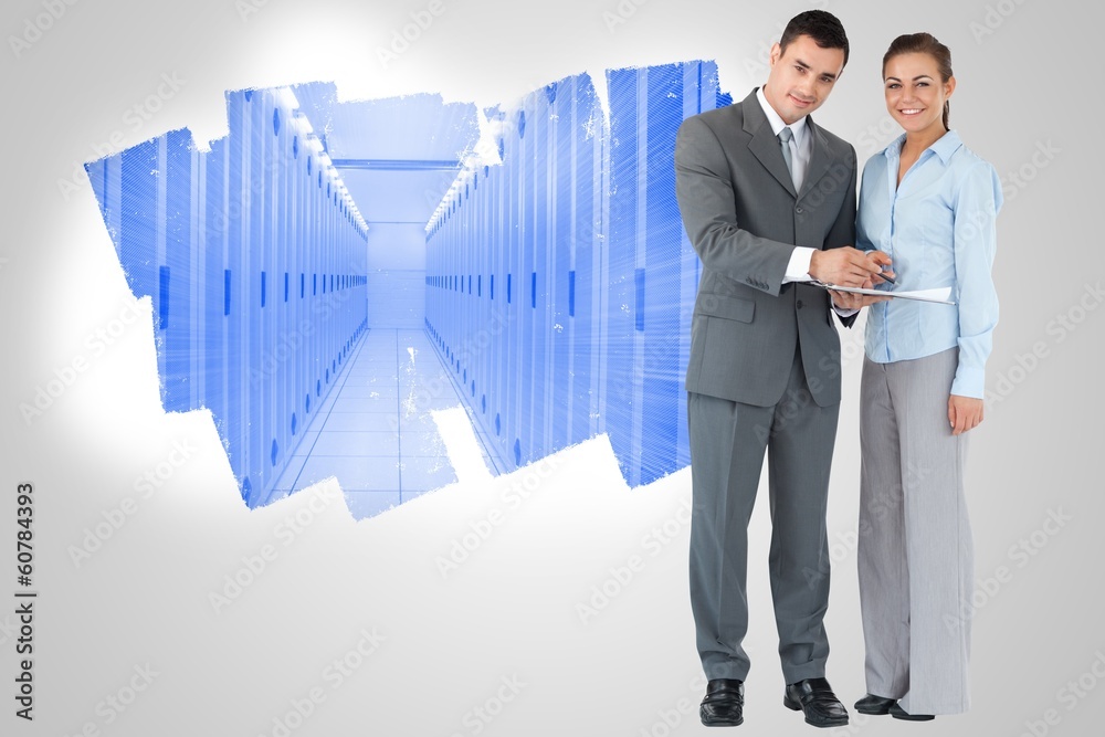 Poster composite image of business partners with clipboard