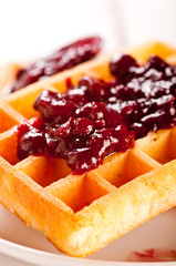 waffles with jam, on the boards