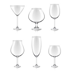 Transparent glasses for wine and cocktails