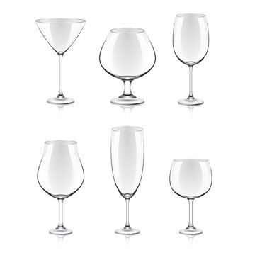 Transparent glasses for wine and cocktails