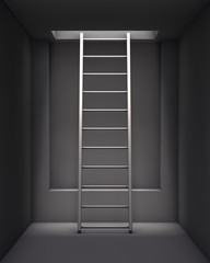 ladder in the grey interior with a hole on the ceiling