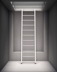 ladder in the grey interior with a hole on the ceiling