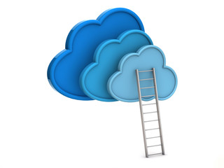 blue clouds and ladder, isolated on white background