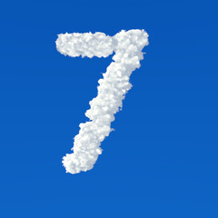 Clouds in shape of number seven icon on a blue background