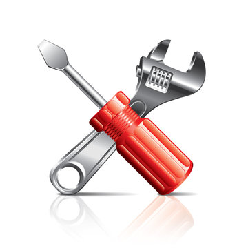 Screwdriver and wrench, tools icon vector