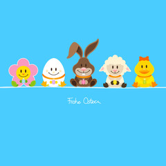 Blume, Ei, Hase, Schaf & Ente Ostereier blau
