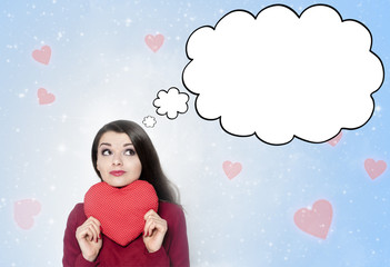 Beautiful brunette woman thinking about love