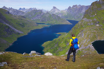 Fototapeta na wymiar Hiking by fjord in Norway