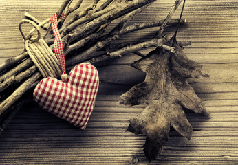 Textile hearts on twig - Harmony background