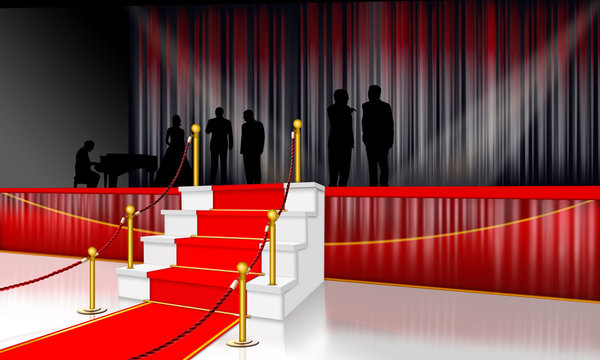 Konzert mit roten Teppich, Treppe und Bühne