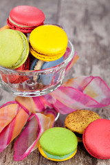 Macaroons on a wooden table