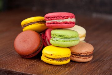 Macaroons on a wooden table