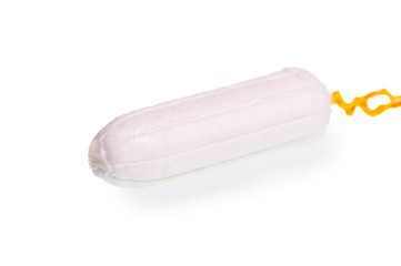 one female hygienic tampon on white background