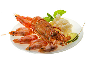 Spiny lobster, shrimps and rice