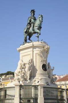 Memorial statue in Commerce square, Lisbon, Portugal
