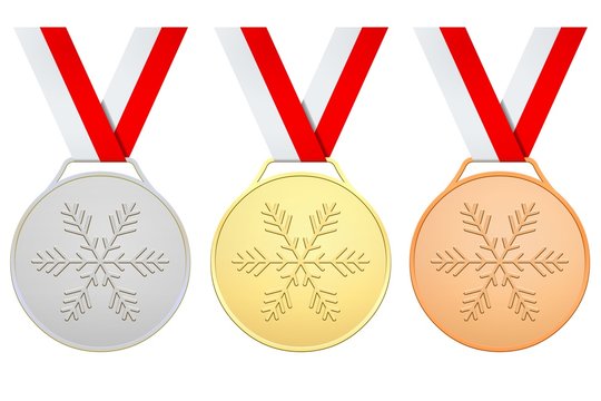Medals with white red ribbons for Winter games
