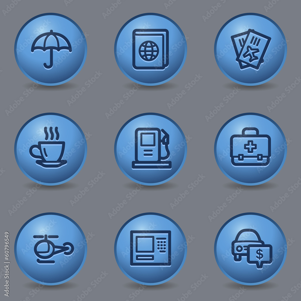 Wall mural travel web icons, circle blue buttons