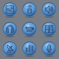 Media web icons, circle blue buttons