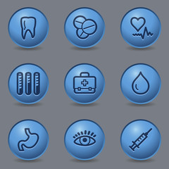 Medicine web icons, circle blue buttons