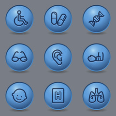 Medicine web icons, circle blue buttons