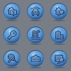 Real estate web icons, circle blue buttons