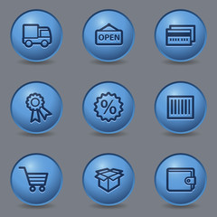 Shopping web icons, circle blue buttons