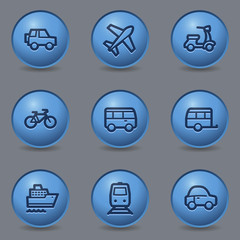 Transport web icons, circle blue buttons