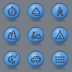 Travel web icons, circle blue buttons