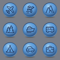 Travel web icons, circle blue buttons
