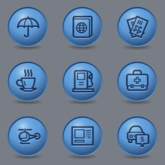 Travel web icons, circle blue buttons