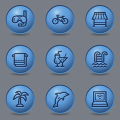 Vacation web icons, circle blue buttons