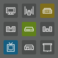 Audio video web icons, flat buttons