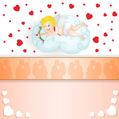 Cupid over cloud over heart background