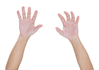 Man hand isolated on whited background with clipping path
