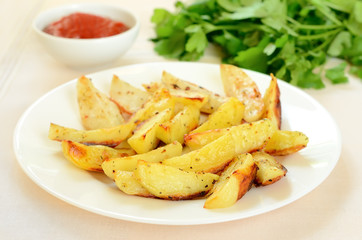 Fried potato wedges