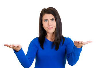 Angry woman asking what's the problem? white background