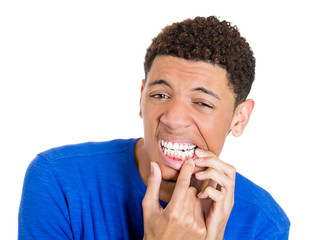 Sick man with tooth ache, pain, sensitive teeth